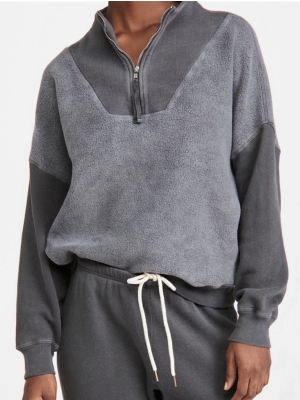 The Great. Trail Sweatshirt Gray Fleece Quarter Zip Pullover Sweatshirt Jacket